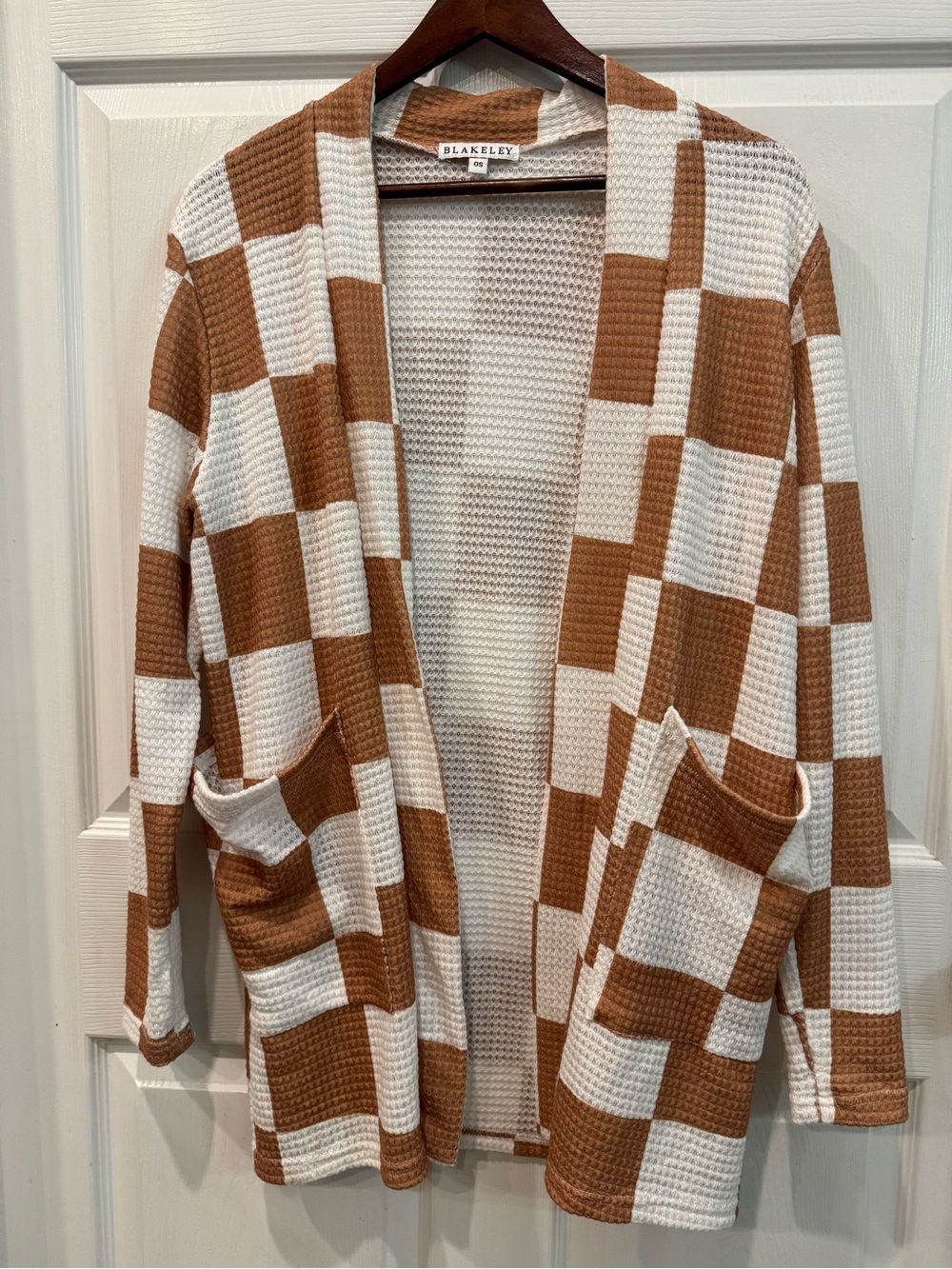 Blakeley Brand Waffle Knit Checkered Cardigan Women’s One Size (L/XL best)
